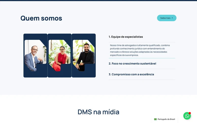 Página Quem somos com a equipe do DMS Advogados