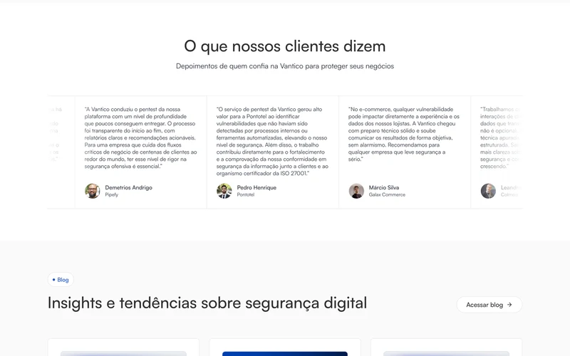 Depoimentos de clientes da Vantico