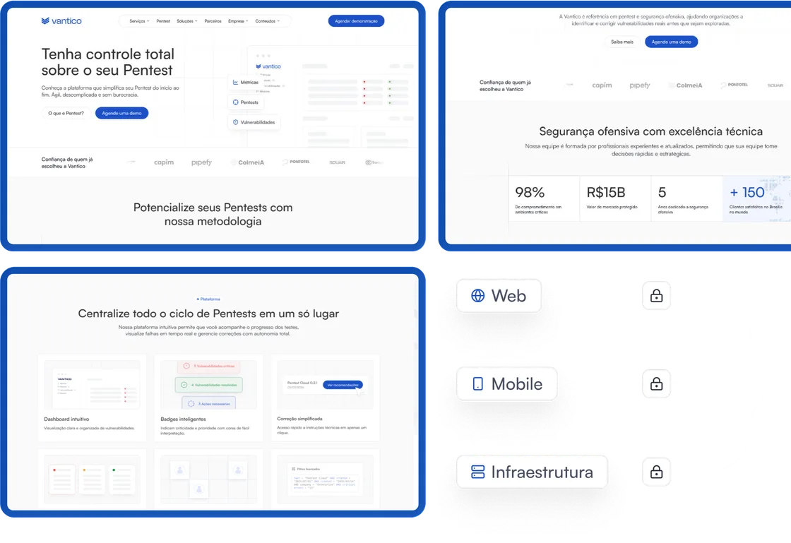 Site para empresa de pentest e cibersegurança, projeto desenvolvido pela Maatz para Vantico