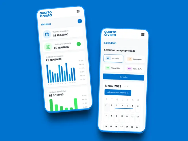 Área do proprietário da QAVI no celular, com histórico de repasses e calendário por propriedade