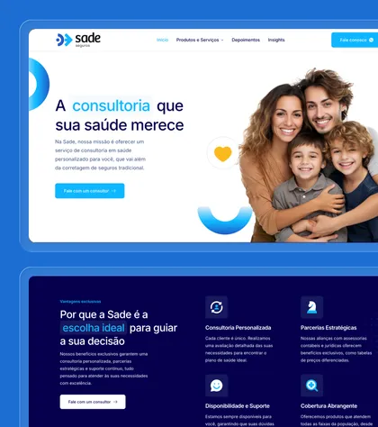 Site institucional desenvolvido pela Maatz para Sade Seguros